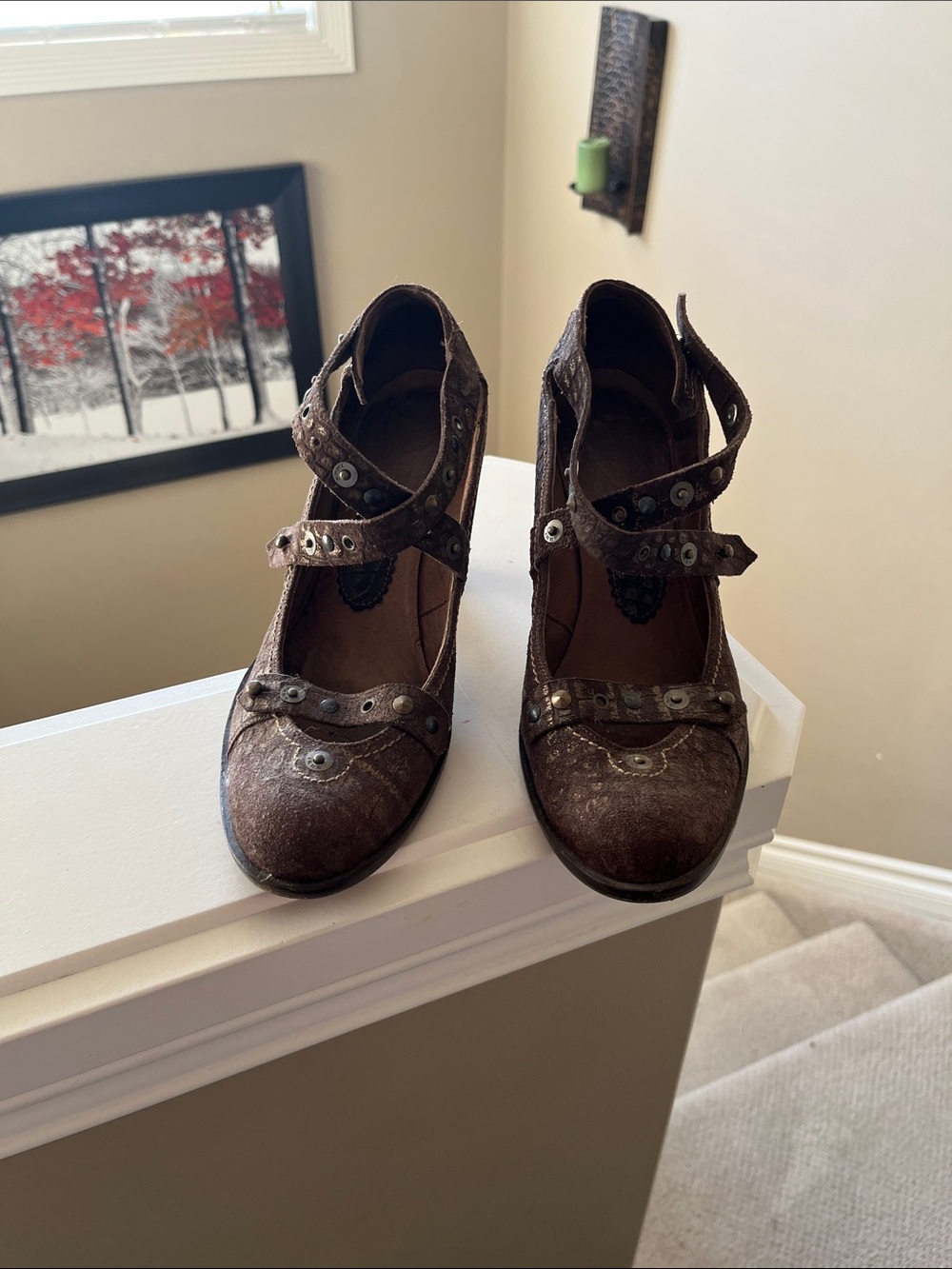 Women’s Brown Studded Mary Jane Heels